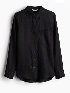 H&M Women’s Black Linen Button-Down Shirt